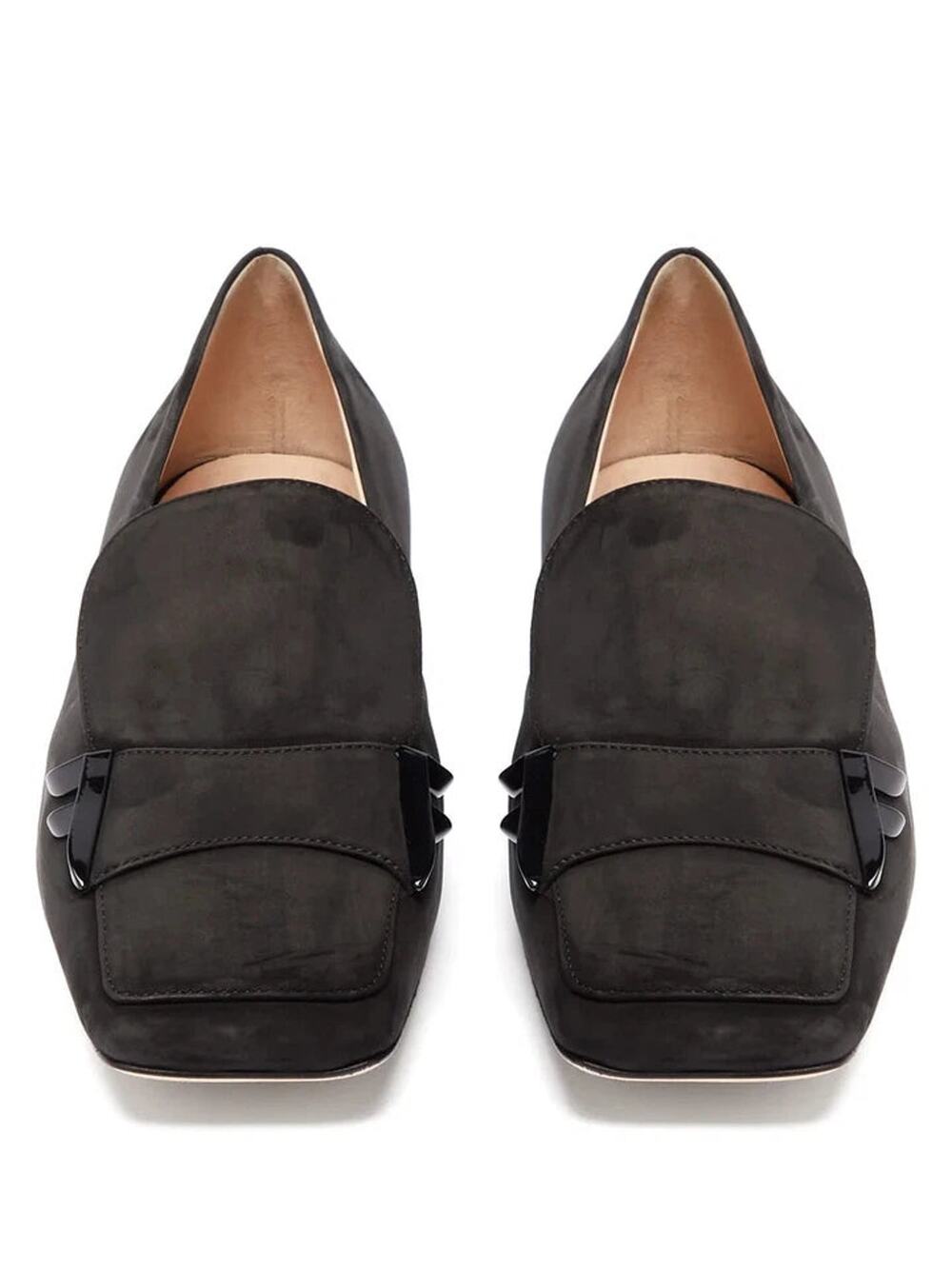 Fendi Suede Leather Slip On Square Toe Loafers Flat Black Women's Size EU 37.5